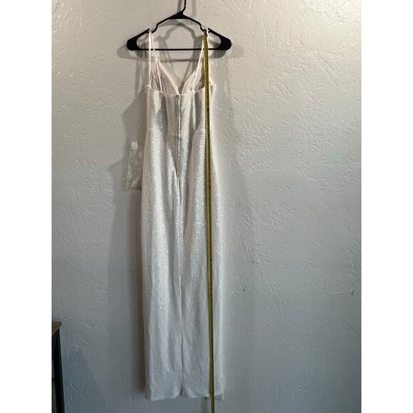 B. Smart White Sequin Gown with Slit & Adjustable Straps — Size 3/4, NWOT - Picture 14 of 16